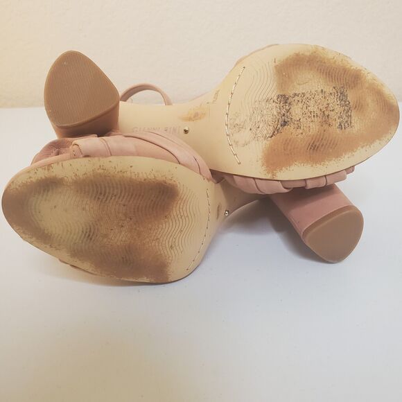 Gianni BiniFloral Nubuck Ankle Strap Block Heels Sz 7M Pink - Picture 8 of 8